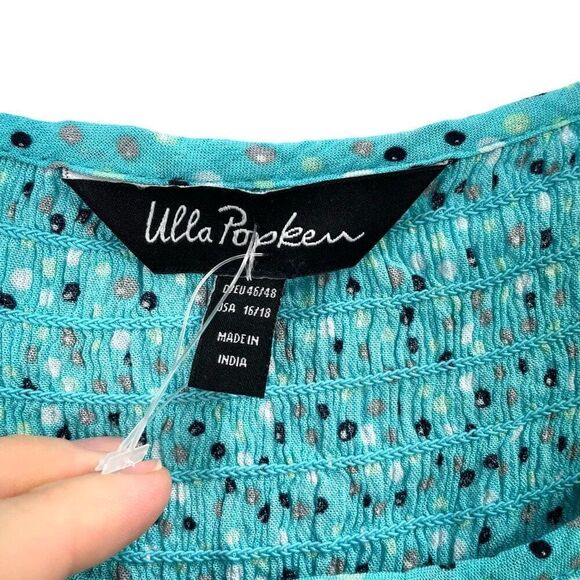 NEW Ulla‎ Popken swiss dot smoked tunic top Size 16/18 turquoise blue - Picture 4 of 9